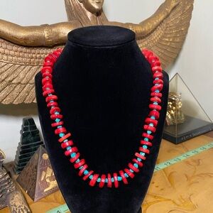 Vintage Red and Turquoise Beaded Necklace